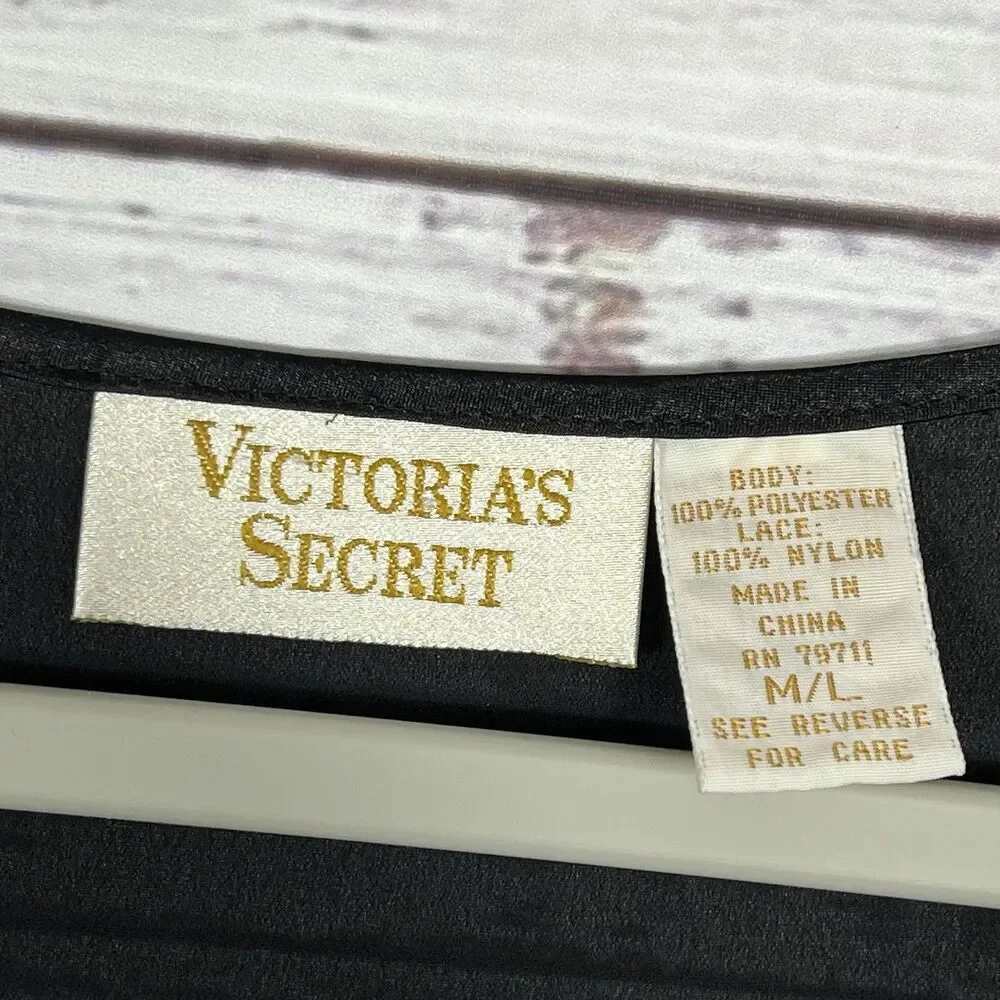 Vtg Victoria’s Secret Gold Label Robe M/L Black Long Lace Sheer Whimsy Goth